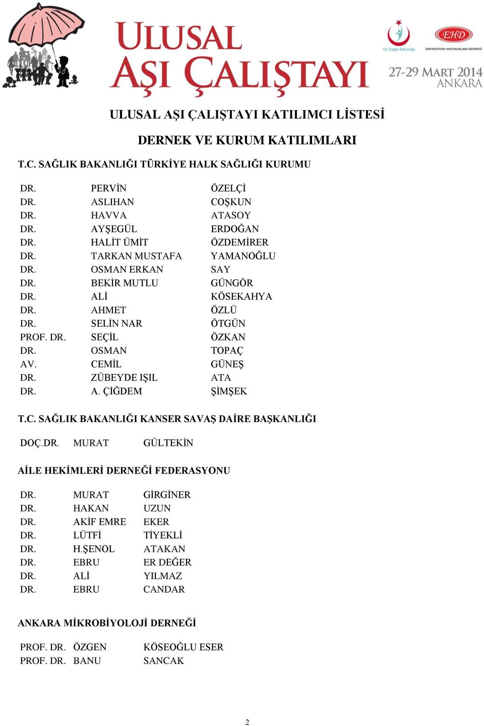 OSMAN TOPAÇ AV. CEMİL GÜNEŞ DR. ZÜBEYDE IŞIL ATA DR. A. ÇİĞDEM ŞİMŞEK T.C. SAĞLIK BAKANLIĞI KANSER SAVAŞ DAİRE BAŞKANLIĞI DOÇ.DR. MURAT GÜLTEKİN AİLE HEKİMLERİ DERNEĞİ FEDERASYONU DR.