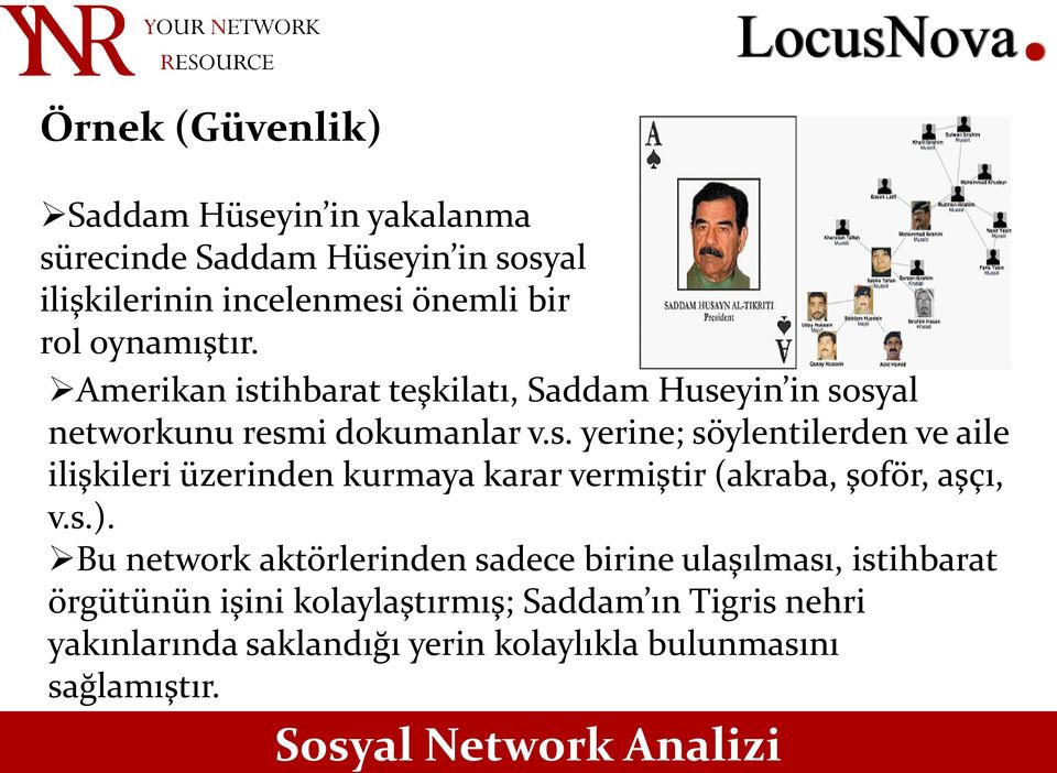 s.). Bu network aktörlerinden sadece birine ulaşılması, istihbarat örgütünün işini kolaylaştırmış; Saddam ın Tigris nehri