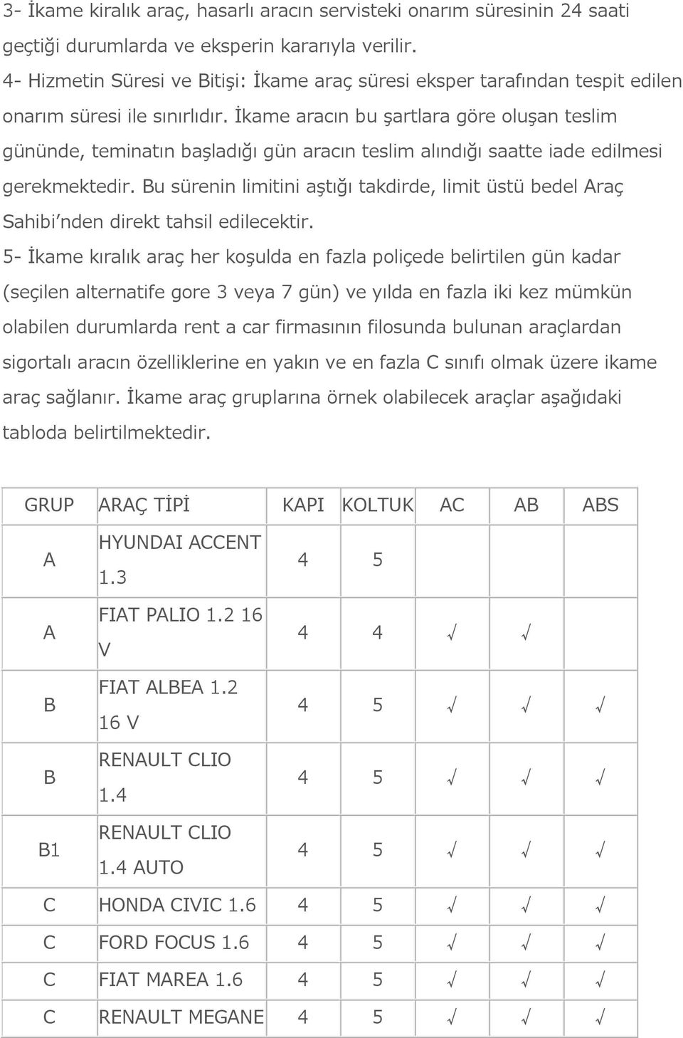 İkame aracın bu şartlara göre oluşan teslim gününde, teminatın başladığı gün aracın teslim alındığı saatte iade edilmesi gerekmektedir.