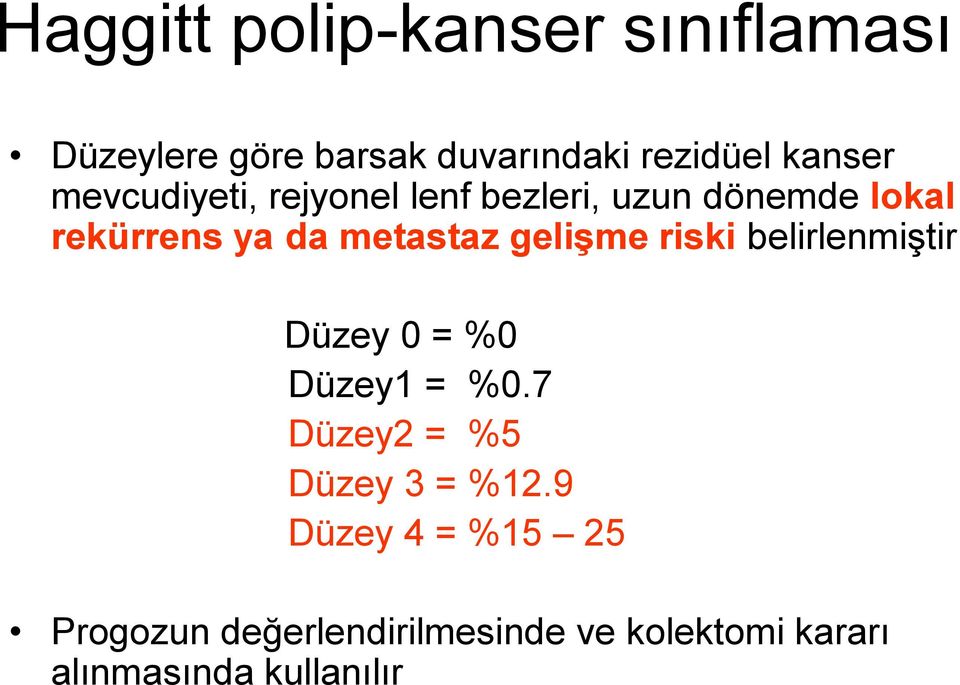 gelişme riski belirlenmiştir Düzey 0 = %0 Düzey1 = %0.7 Düzey2 = %5 Düzey 3 = %12.