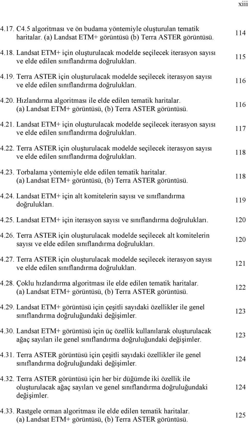 Terra ASTER için oluşturulacak modelde seçilecek iterasyon sayısı ve elde edilen sınıflandırma doğrulukları. 4.20. Hızlandırma algoritması ile elde edilen tematik haritalar.