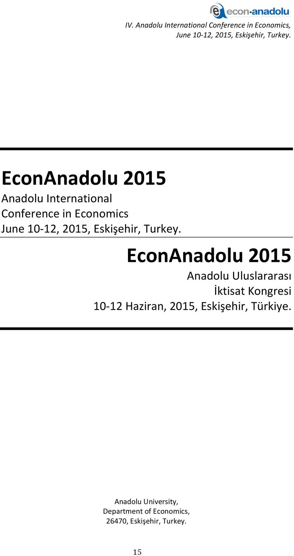 Kongresi 10-12 Haziran, 2015, Eskişehir, Türkiye.