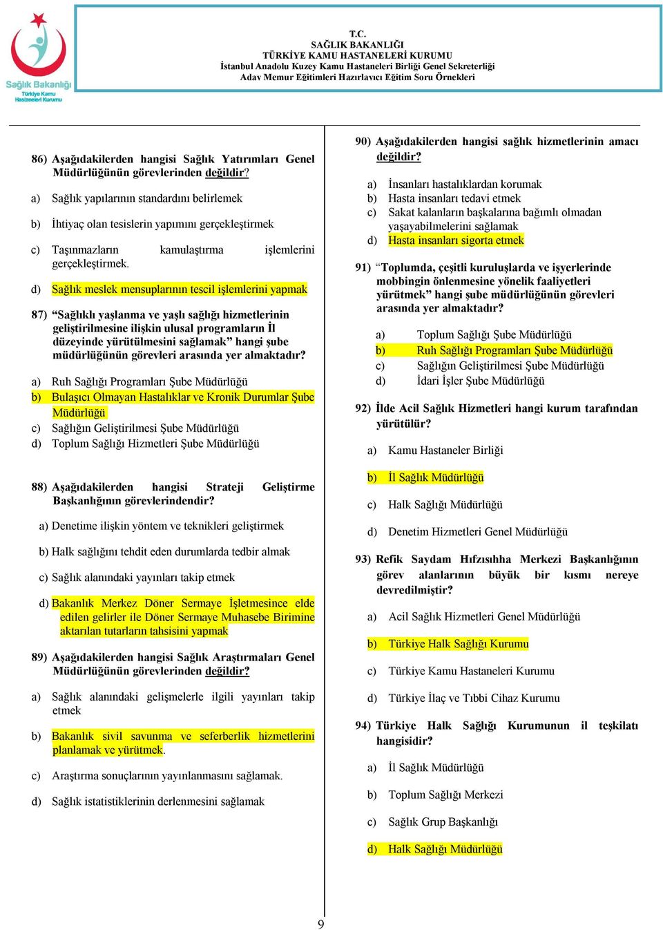 d) Sağlık meslek mensuplarının tescil işlemlerini yapmak 87) Sağlıklı yaşlanma ve yaşlı sağlığı hizmetlerinin geliştirilmesine ilişkin ulusal programların İl düzeyinde yürütülmesini sağlamak hangi