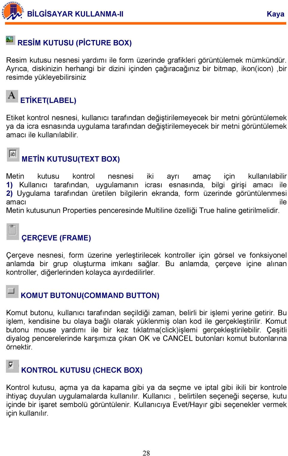 metni görüntülemek ya da icra esnasında uygulama tarafından değiştirilemeyecek bir metni görüntülemek amacı ile kullanılabilir.