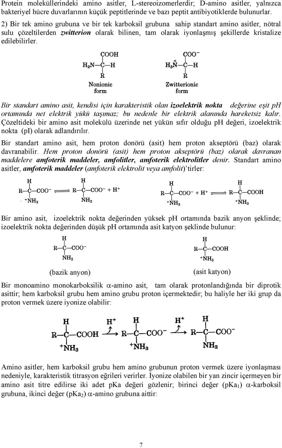 Bir standart amino asit, kendisi için karakteristik olan izoelektrik nokta değerine eşit ph ortamında net elektrik yükü taşımaz; bu nedenle bir elektrik alanında hareketsiz kalır.