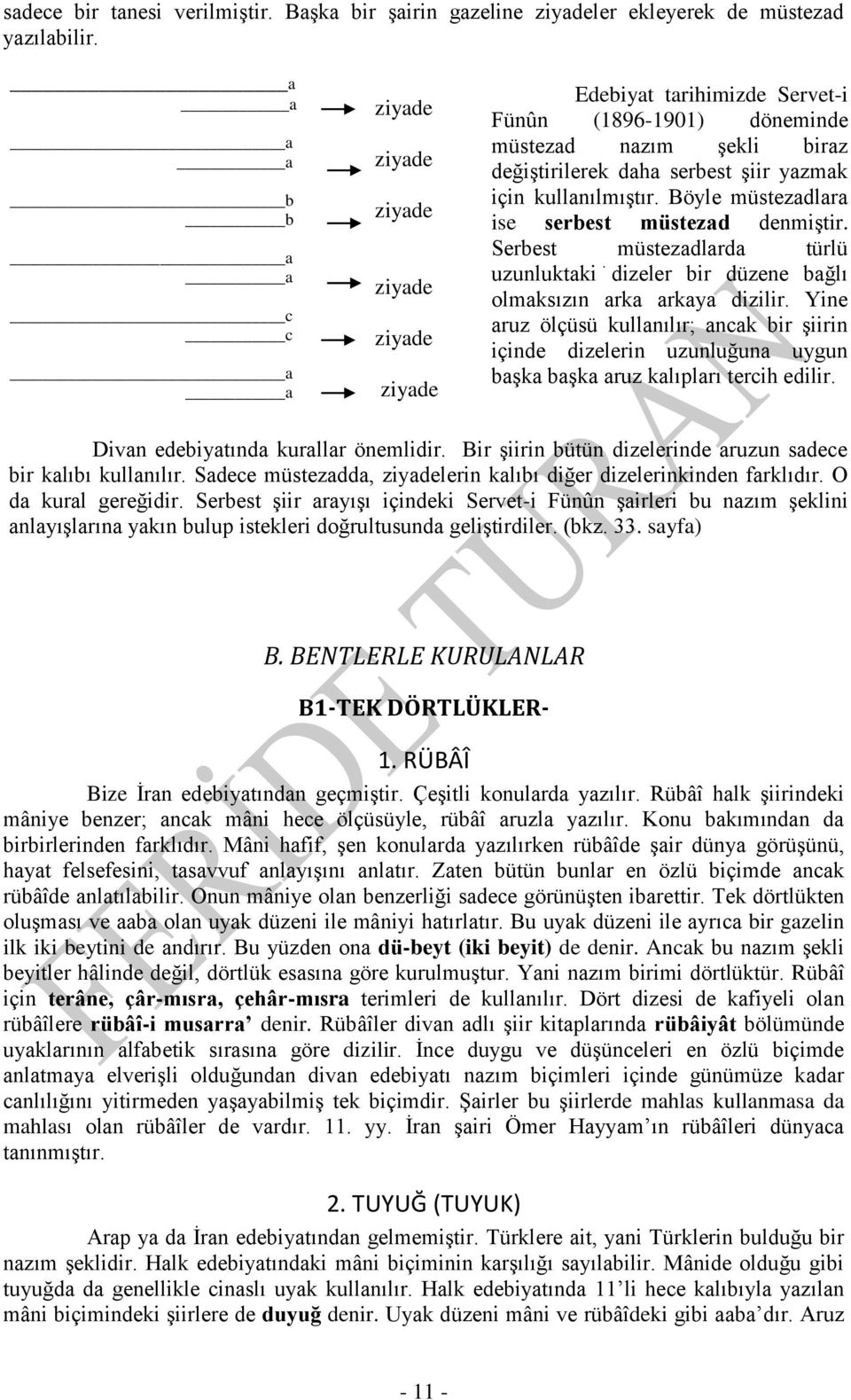 kullanılmıştır. Böyle müstezadlara ise serbest müstezad denmiştir. Serbest müstezadlarda türlü uzunluktaki dizeler bir düzene bağlı olmaksızın arka arkaya dizilir.