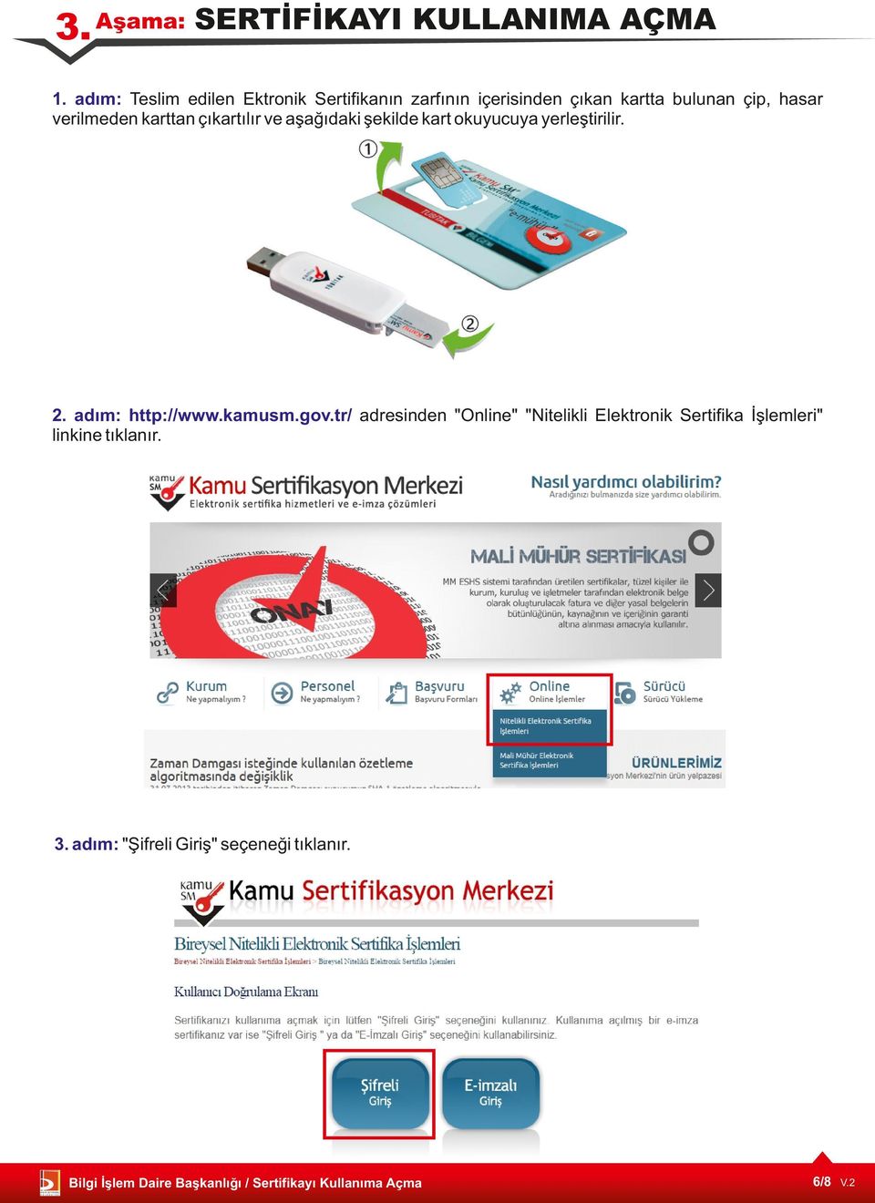 karttan çıkartılır ve aşağıdaki şekilde kart okuyucuya yerleştirilir. 2. adım: http://www.kamusm.gov.