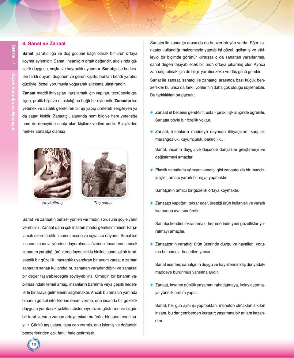 Sanatçı ise herkesten farklı duyan, düşünen ve gören kişidir; bunları kendi yaratıcı gücüyle, öznel yorumuyla yoğurarak alıcısına ulaştırandır.