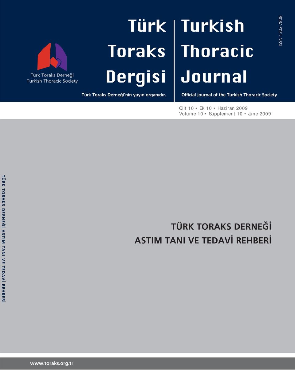 Official journal of the Turkish Thoracic Society Cilt 10 Ek 10 Haziran 2009