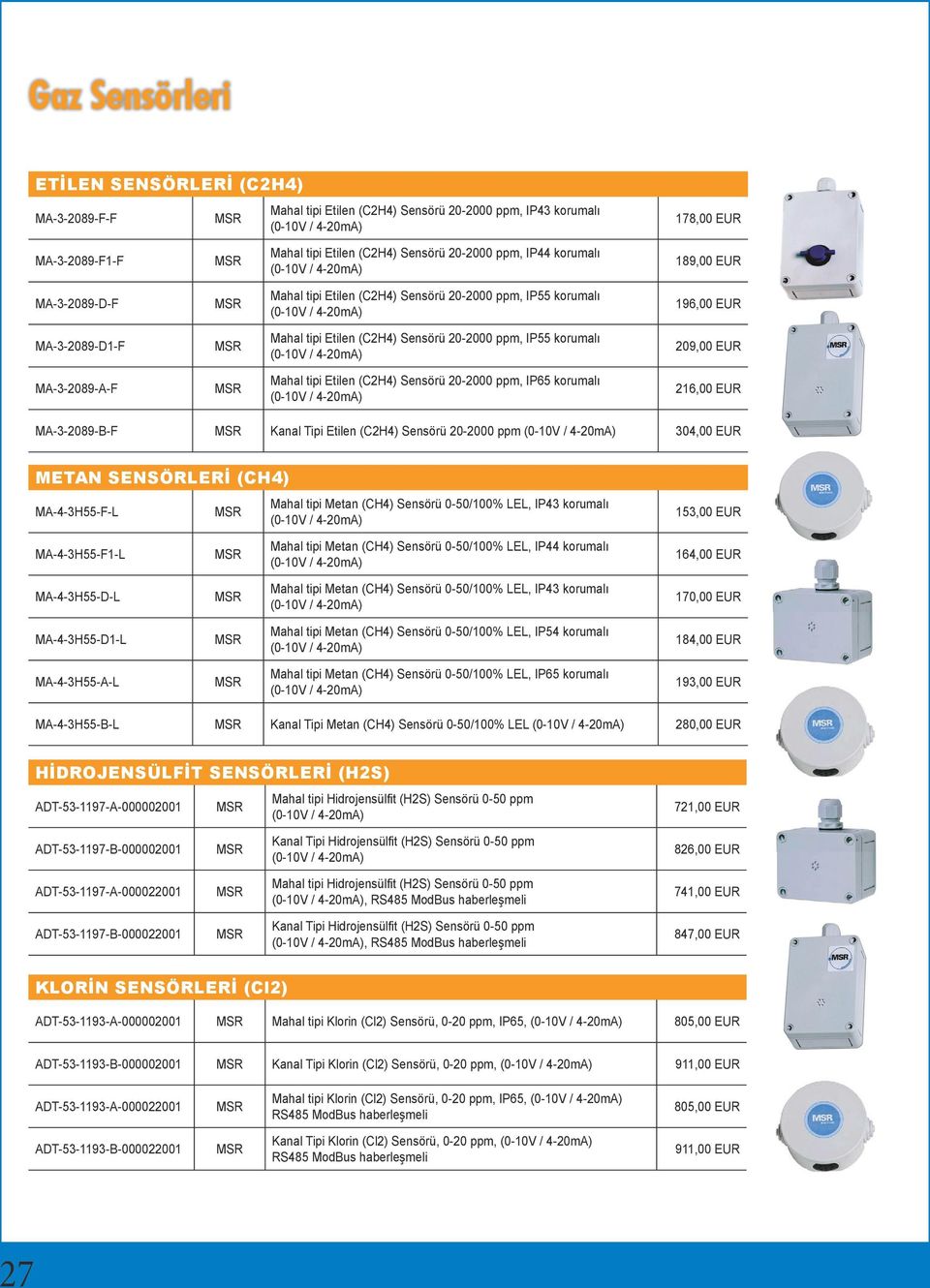 Mahal tipi Etilen (C2H4) Sensörü 20-2000 ppm, IP65 korumalı 216,00 EUR MA-3-2089-B-F Kanal Tipi Etilen (C2H4) Sensörü 20-2000 ppm 304,00 EUR METAN SENSÖRLERİ (CH4) MA-4-3H55-F-L Mahal tipi Metan