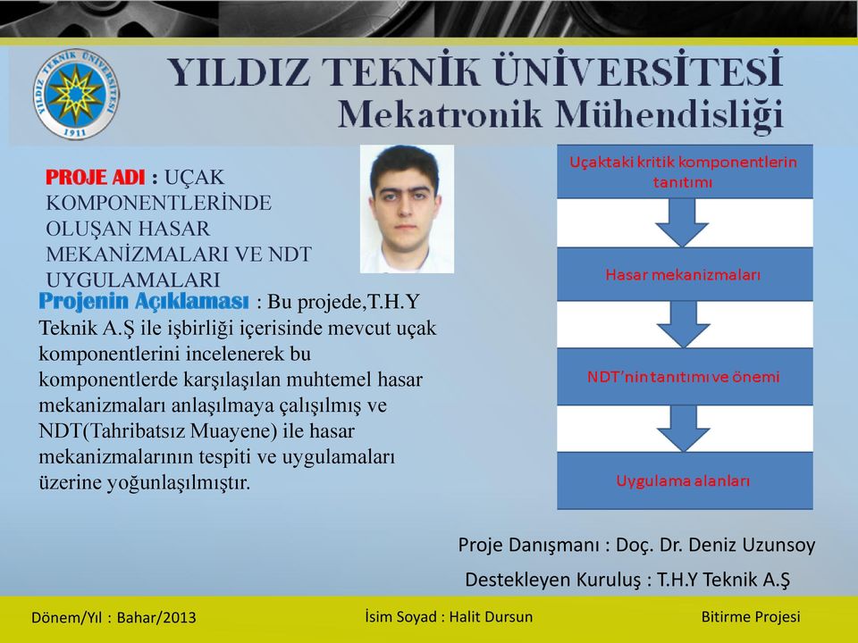 anlaşılmaya çalışılmış ve NDT(Tahribatsız Muayene) ile hasar mekanizmalarının tespiti ve uygulamaları üzerine yoğunlaşılmıştır.