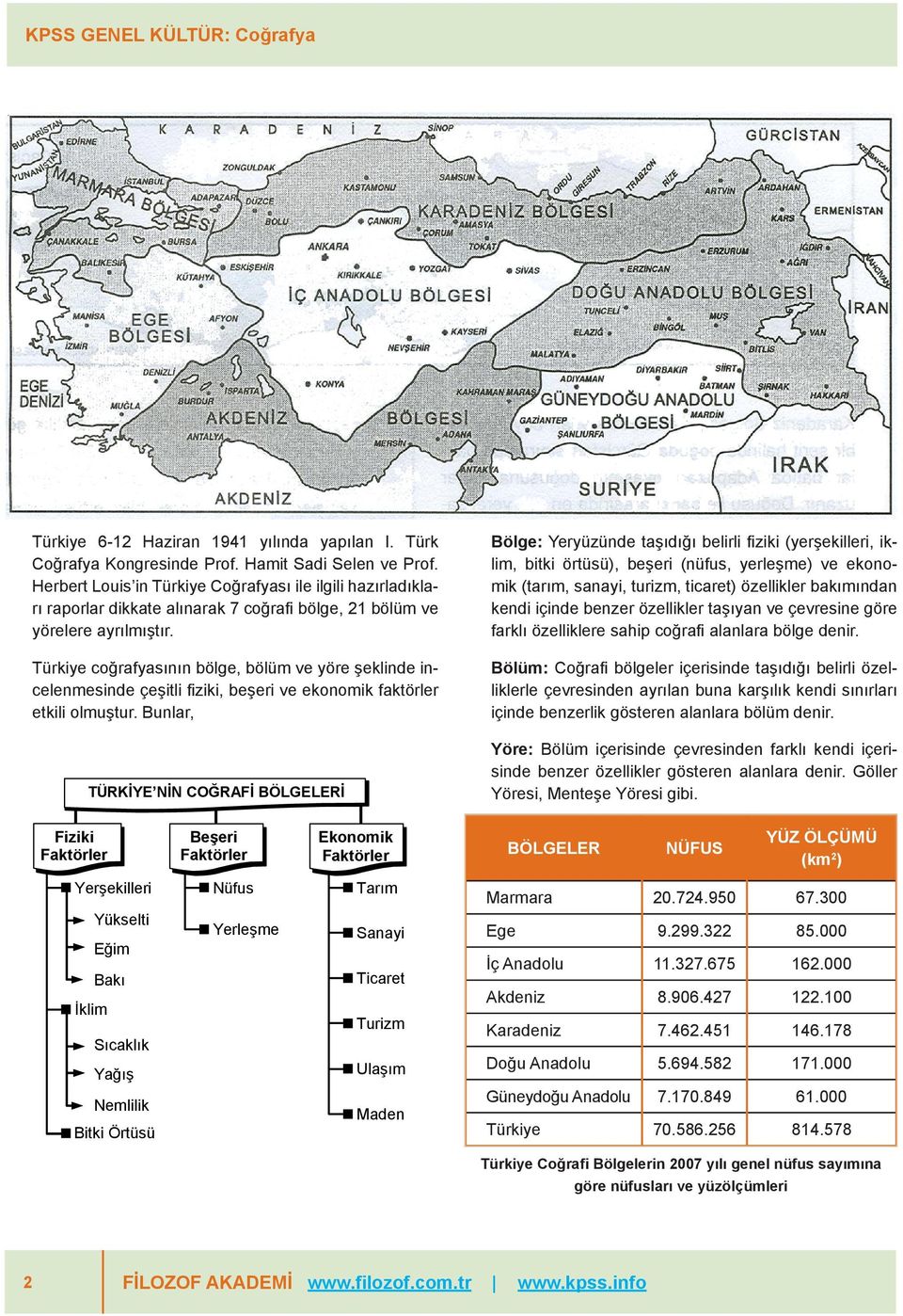 Türkiye coğrafyasının bölge, bölüm ve yöre şeklinde incelenmesinde çeşitli fiziki, beşeri ve ekonomik faktörler etkili olmuştur.