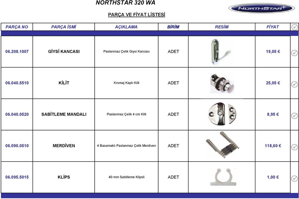 0520 SABİTLEME MANDALI Paslanmaz Çelik 4 cm Kilit 8,95 06.090.