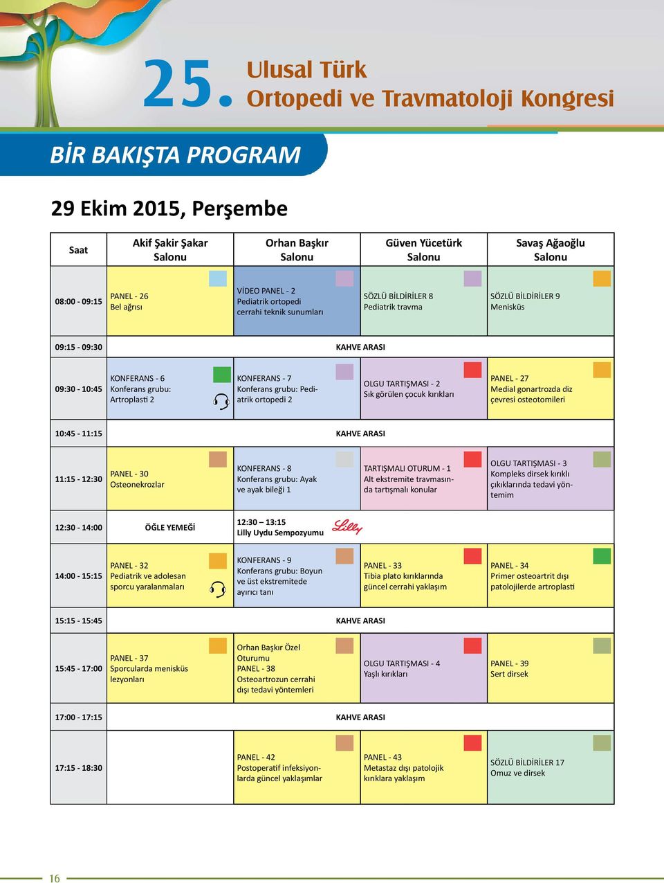 grubu: Artroplasti 2 KONFERANS - 7 Konferans grubu: Pediatrik ortopedi 2 OLGU TARTIŞMASI - 2 Sık görülen çocuk kırıkları PANEL - 27 Medial gonartrozda diz çevresi osteotomileri 10:45-11:15 KAHVE