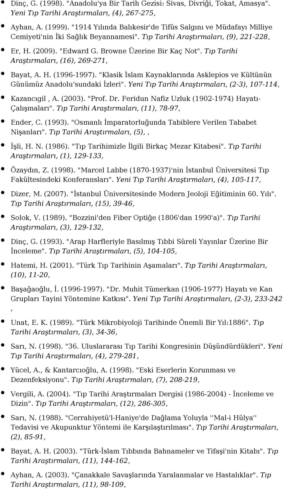 Tıp Tarihi Araştırmaları, (16), 269-271, Bayat, A. H. (1996-1997). "Klasik İslam Kaynaklarında Asklepios ve Kültünün Günümüz Anadolu'sundaki İzleri".