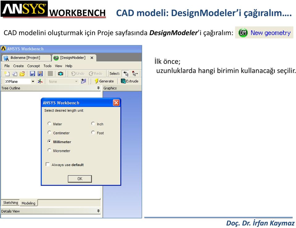 sayfasında DesignModeler i çağıralım: İlk