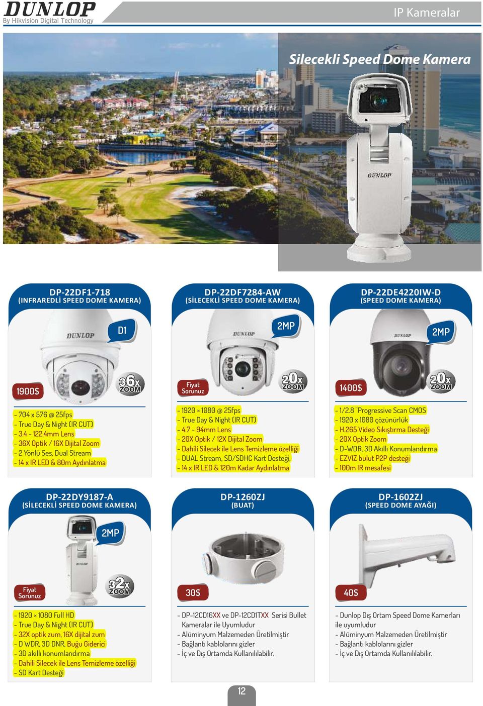 4mm Lens - 36X Optik / 16X Dijital Zoom - 2 Yönlü Ses, Dual Stream - 14 x IR LED & 80m Aydınlatma - 1920 1080 @ 25fps - True Day & Night (IR CUT) - 4.