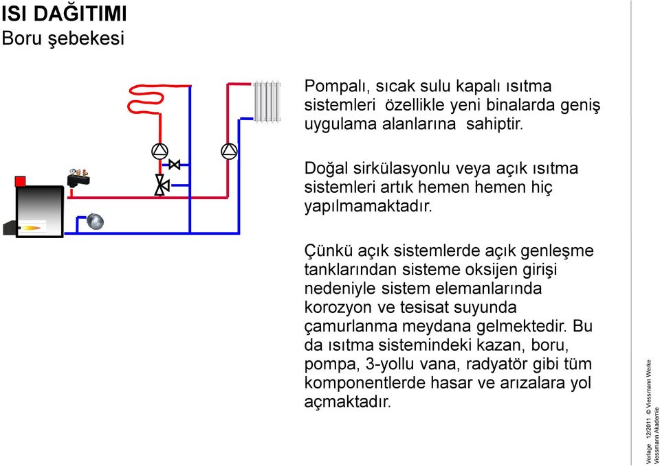 Çünkü açık sistemlerde açık genleşme tanklarından sisteme oksijen girişi nedeniyle sistem elemanlarında korozyon ve tesisat