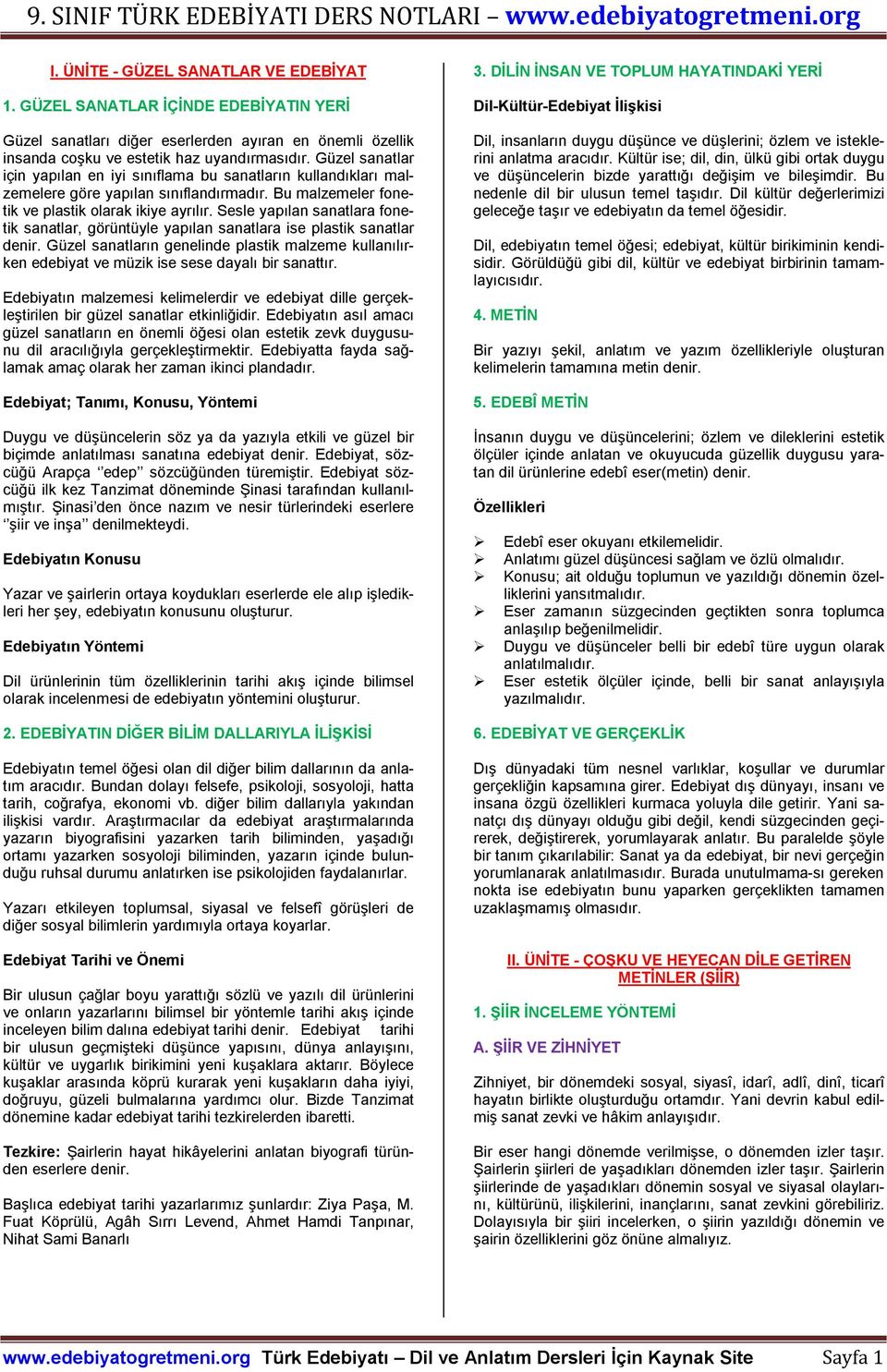 9. SINIF DİL VE ANLATIM DERS NOTLARI - PDF Free Download