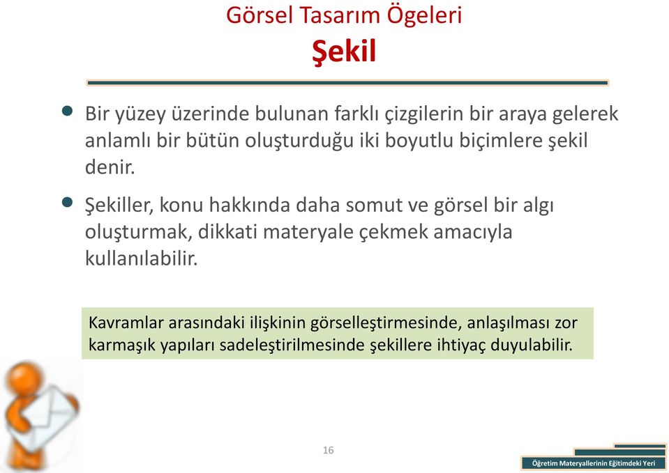 Şekiller, konu hakkında daha somut ve görsel bir algı oluşturmak, dikkati materyale çekmek