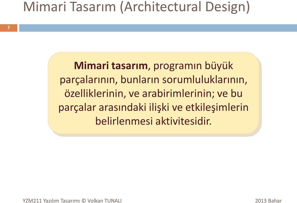 sorumluluklarının, özelliklerinin, ve arabirimlerinin;