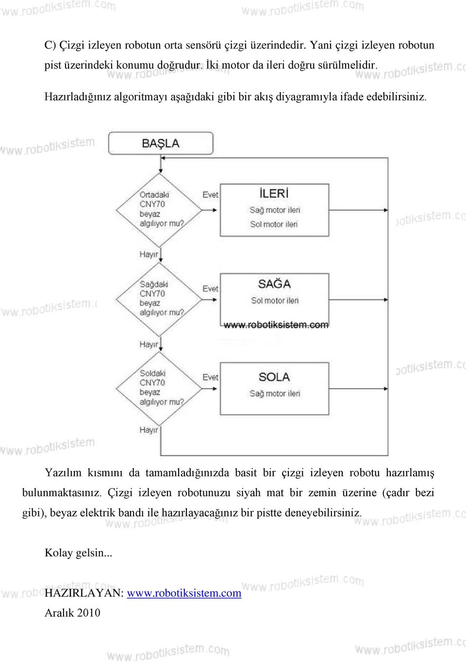 Yazılım kısmını da tamamladığınızda basit bir çizgi izleyen robotu hazırlamış bulunmaktasınız.