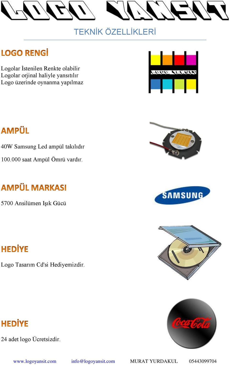 Samsung Led ampül takılıdır 100.000 saat Ampül Ömrü vardır.
