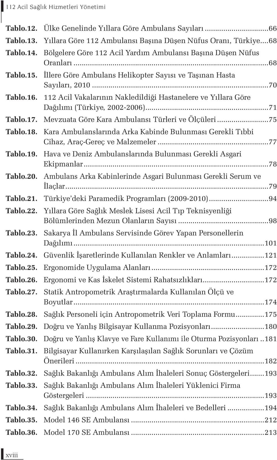 112 Acil Vakalarının Nakledildiği Hastanelere ve Yıllara Göre Dağılımı (Türkiye, 2002-2006)...71 Tablo.17. Mevzuata Göre Kara Ambulansı Türleri ve Ölçüleri...75 Tablo.18.