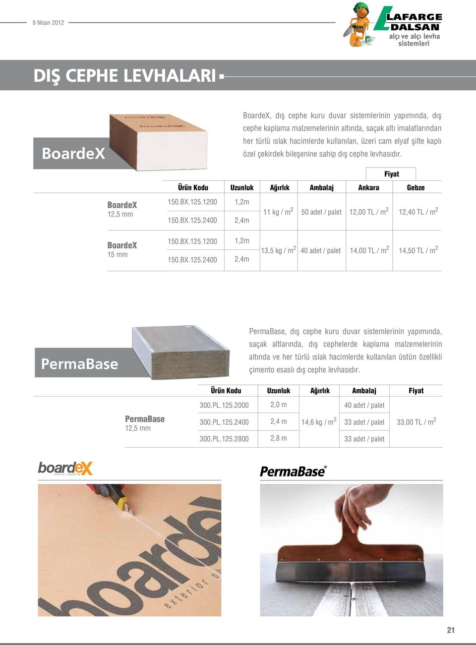 DIŞ CEPHE LEVHALARI. BoardeX. PermaBase. BoardeX 12,5 mm. BoardeX 15 mm.  PermaBase 12,5 mm - PDF Ücretsiz indirin