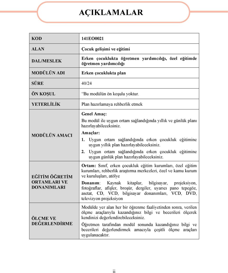 Plan hazırlamaya rehberlik etmek Genel Amaç: Bu modül ile uygun ortam sağlandığında yıllık ve günlük planı hazırlayabileceksiniz. Amaçlar: 1.