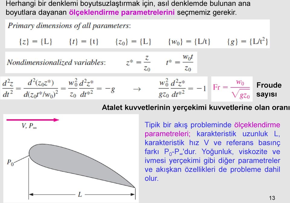 Froude sayısı Atalet kuvvetlerinin yerçekimi kuvvetlerine olan oranı Tipik bir akış probleminde ölçeklendirme
