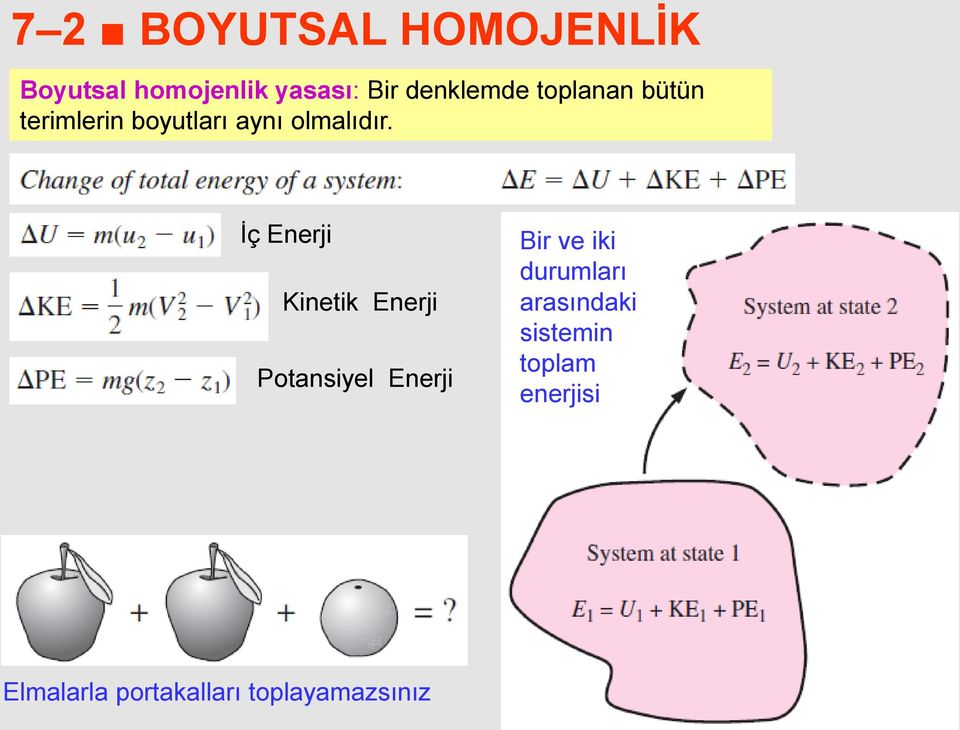 İç Enerji Kinetik Enerji Potansiyel Enerji Bir ve iki durumları