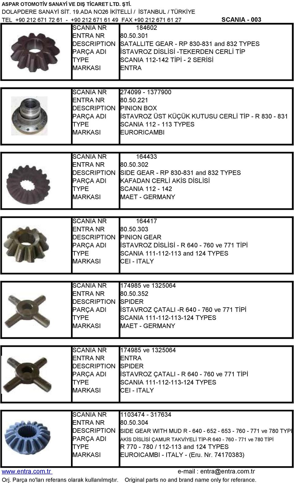 50.352 SPIDER İSTAVROZ ÇATALI -R 640-760 ve 771 TİPİ SCANIA 111-112-113-124 S MAET - GERMANY 174985 ve 1325064 SPIDER İSTAVROZ ÇATALI - R 640-760 ve 771 TİPİ SCANIA 111-112-113-124 S CEI - ITALY