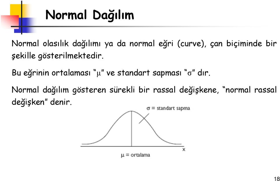 Bu eğrinin ortalaması μ ve standart sapması σ dır.