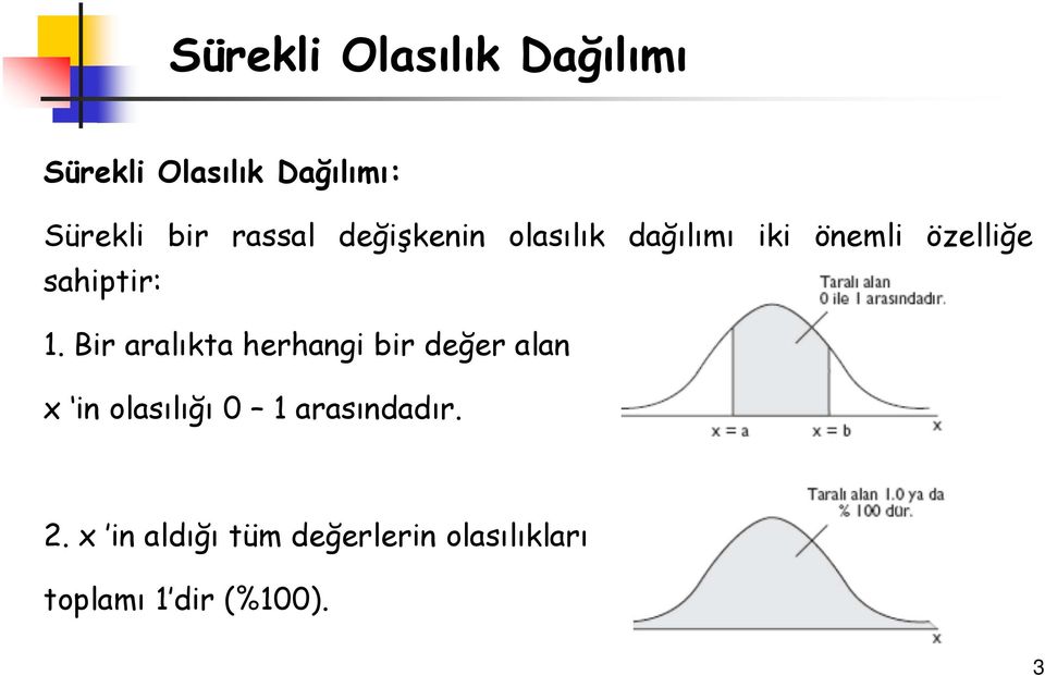 1. Bir aralıkta herhangi bir değer alan x inolasılığı 0 1