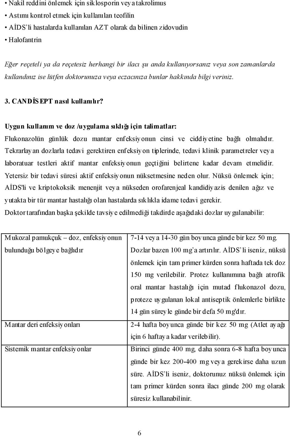 Uygun kullanım ve doz /uygulama sıklığı için talimatlar: Flukonazolün günlük dozu mantar enfeksiyonun cinsi ve ciddiyetine bağlı olmalıdır.