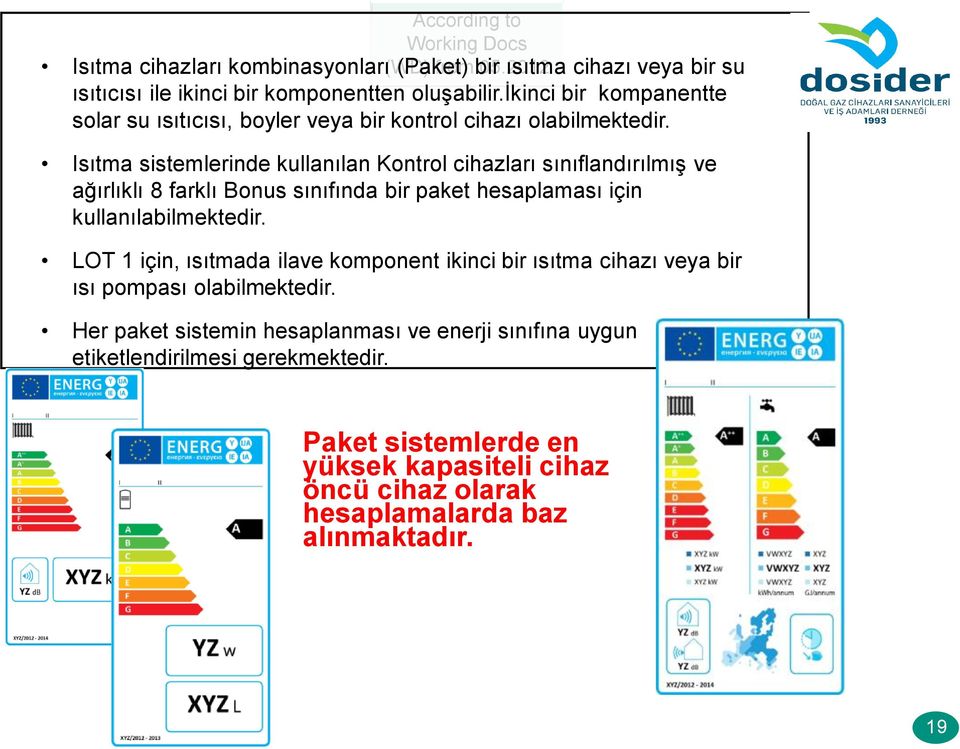 Isıtma sistemlerinde kullanılan Kontrol cihazları sınıflandırılmış ve ağırlıklı 8 farklı Bonus sınıfında bir paket hesaplaması için kullanılabilmektedir.