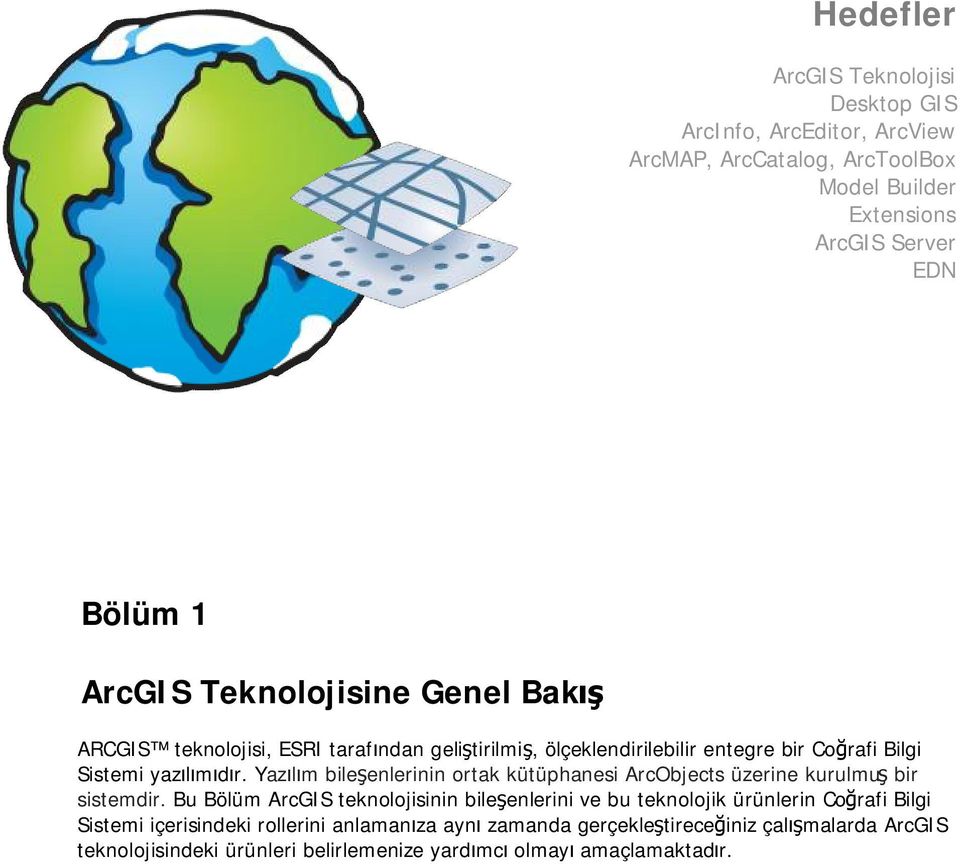 Yazılım bileşenlerinin ortak kütüphanesi ArcObjects üzerine kurulmuş bir sistemdir.