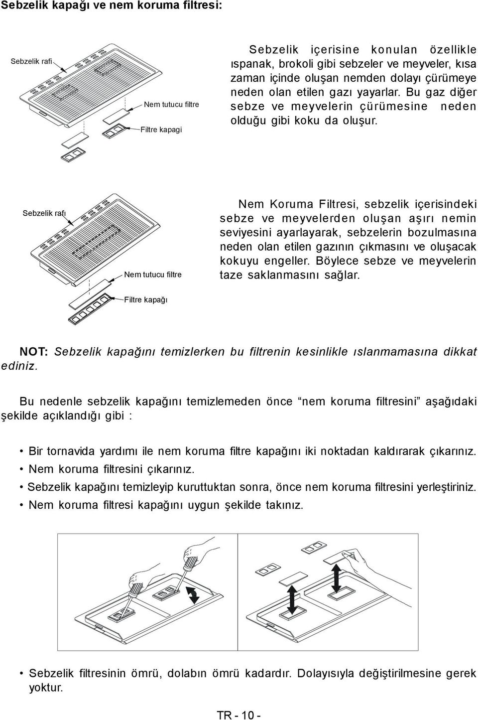 Sebzelik rafı Nem tutucu filtre Nem Koruma Filtresi, sebzelik içerisindeki sebze ve meyvelerden oluşan aşırı nemin seviyesini ayarlayarak, sebzelerin bozulmasına neden olan etilen gazının çıkmasını