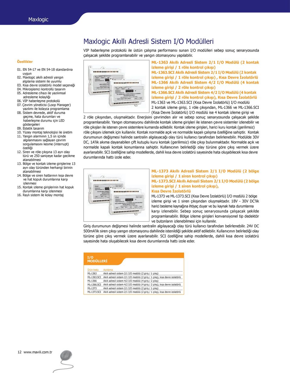 Sistem devrede, aktif duruma geçme, hata durumları ve haberleşme durumu için LED göstergeleri 09. Estetik tasarım 10. Yüzey montaj teknolojisi ile üretim 11.