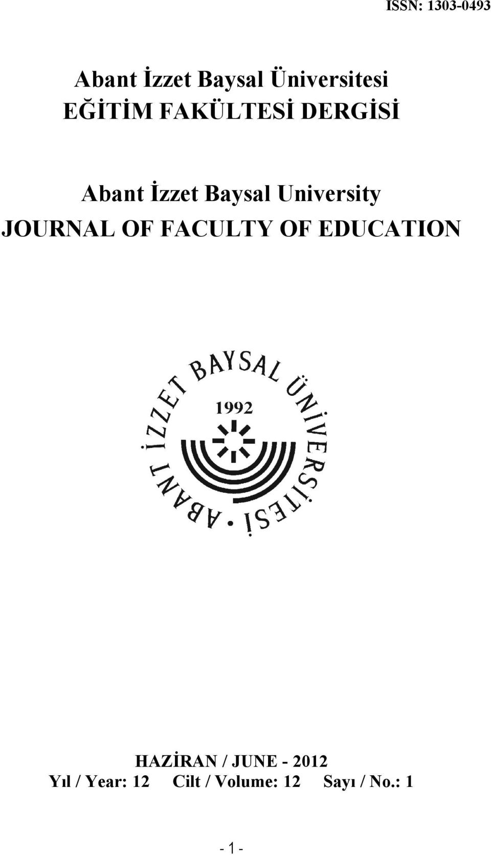 University JOURNAL OF FACULTY OF EDUCATION HAZİRAN