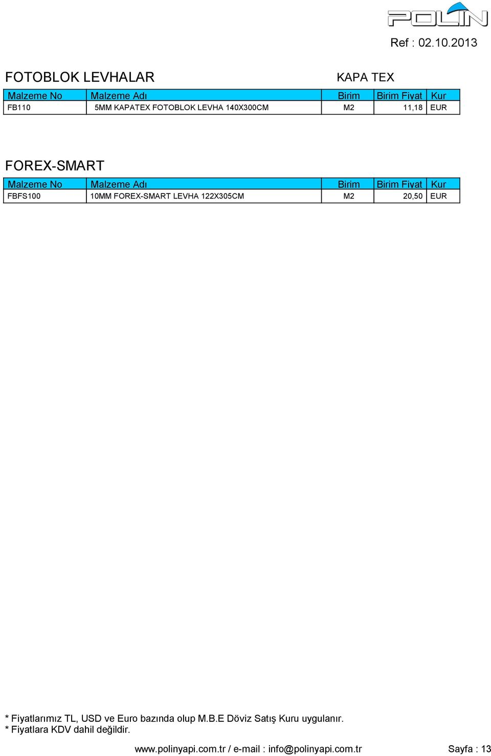 FOREX-SMART LEVHA 122X305CM M2 20,50 EUR www.