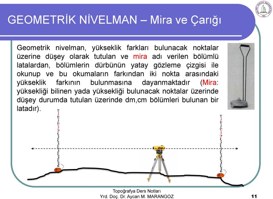 farkından iki nokta arasındaki yükseklik farkının bulunmasına dayanmaktadır (Mira: yüksekliği bilinen yada yüksekliği