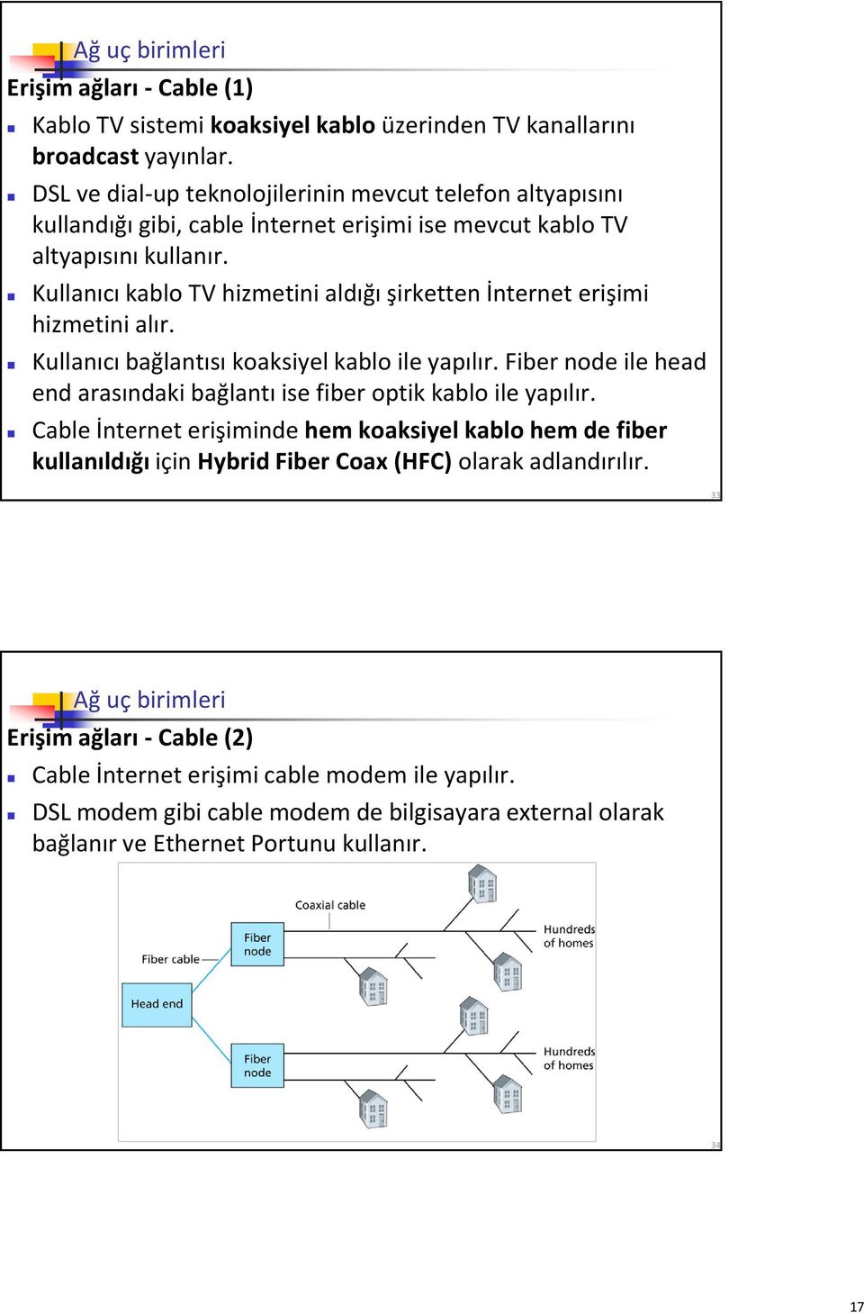 Kullanıcı kablo TV hizmetini aldığı şirketten İnternet erişimi hizmetini alır. Kullanıcı bağlantısı koaksiyel kablo ile yapılır.