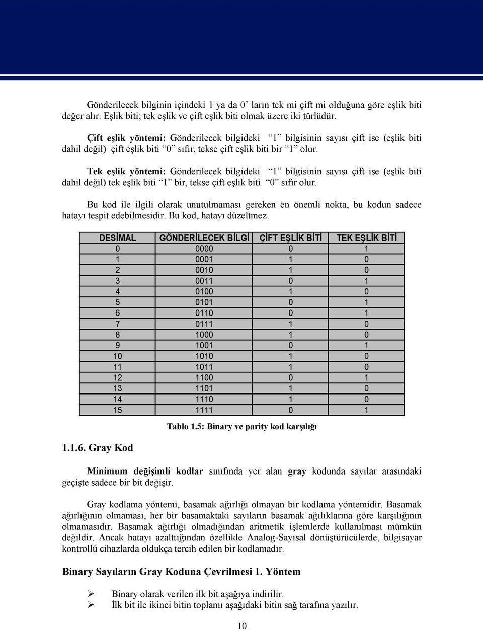 Tek eşlik yöntemi: Gönderilecek bilgideki bilgisinin sayısı çift ise (eşlik biti dahil değil) tek eşlik biti bir, tekse çift eşlik biti sıfır olur.