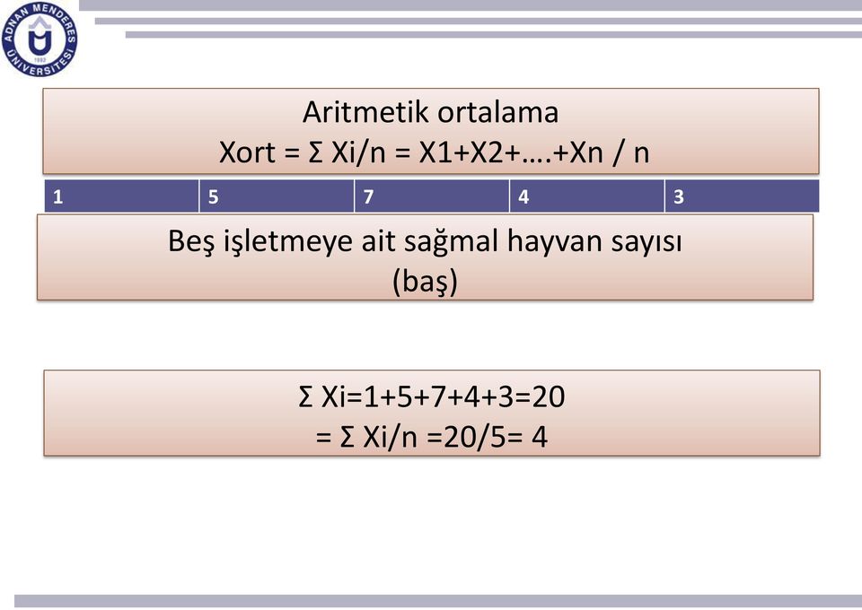 +Xn / n 1 5 7 4 3 Beş işletmeye