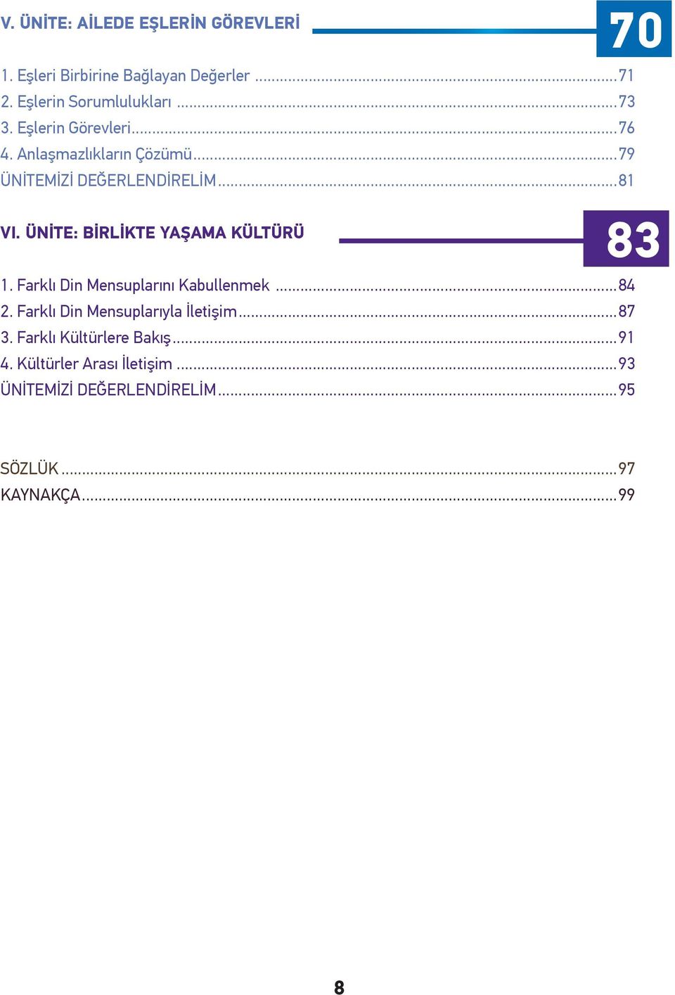 ÜNİTE: BİRLİKTE YAŞAMA KÜLTÜRÜ 70 83 1. Farklı Din Mensuplarını Kabullenmek...84 2.