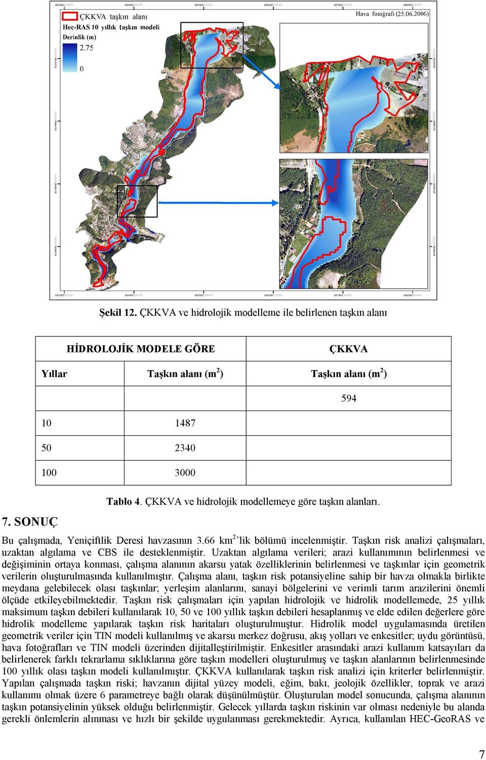 Taşkın risk analizi çalışmaları, uzaktan algılama ve CBS ile desteklenmiştir.