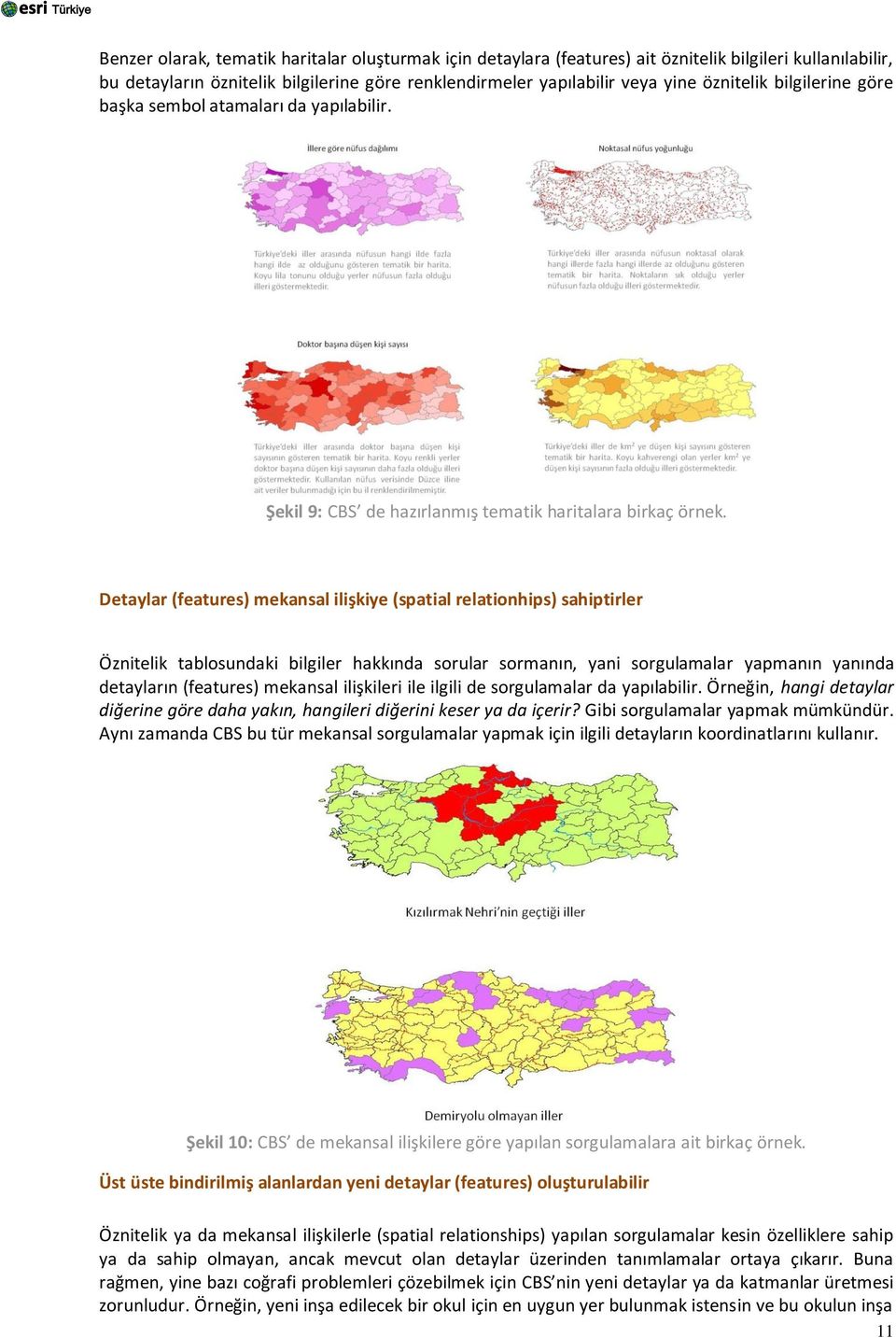 Detaylar (features) mekansal ilişkiye (spatial relationhips) sahiptirler Öznitelik tablosundaki bilgiler hakkında sorular sormanın, yani sorgulamalar yapmanın yanında detayların (features) mekansal