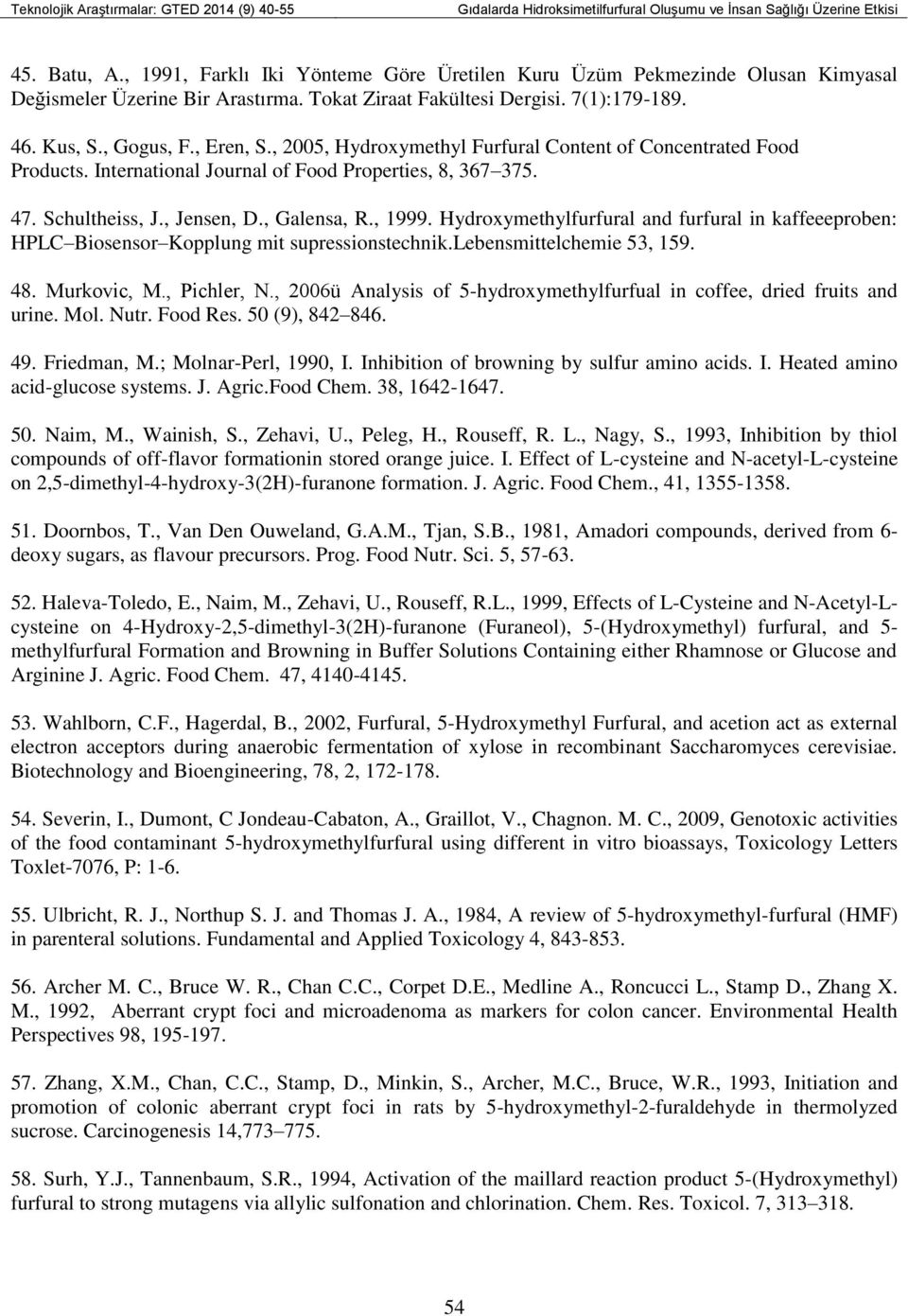 , 2005, Hydroxymethyl Furfural Content of Concentrated Food Products. International Journal of Food Properties, 8, 367 375. 47. Schultheiss, J., Jensen, D., Galensa, R., 1999.